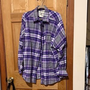 Cozy Plaid Button Down Shirt in Purple and Gray